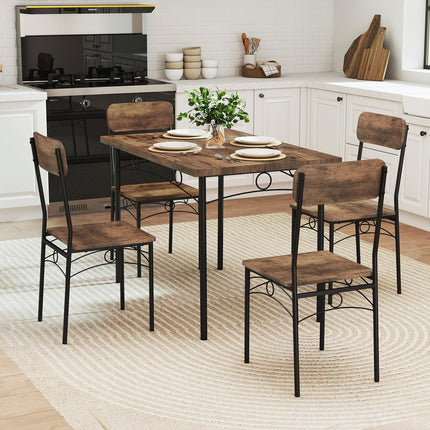 Dreamade Rectangle Kitchen Table and 4 Farmhouse Dining Chairs with Heavy-Duty Metal Frame