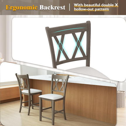 Dreamade Wood Bar Stools Set of 2/4, 24" Counter Height Bar Stools w/Cross Back & Linen Fabric Upholstered Seat