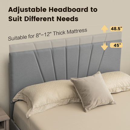 Dreamade Upholstered Queen Bed Frame with Drawer, Modern Platform Bed with Storage & Adjustable Headboard