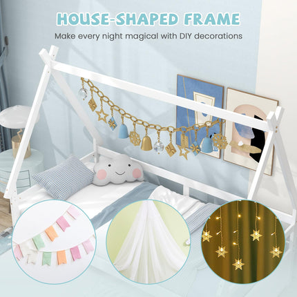 Dreamade Twin House Bed with Trundle, Wood Montessori Tent Bed Frame with Safety Guardrail