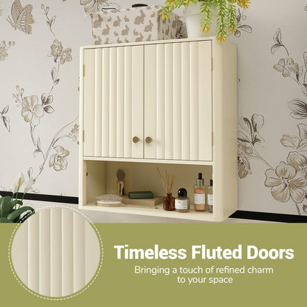 Dreamade Fluted Bathroom Wall Cabinet with Open Shelf