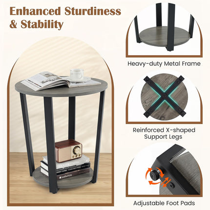 Dreamade Round End Table with Open Storage Shelf and Metal Frame