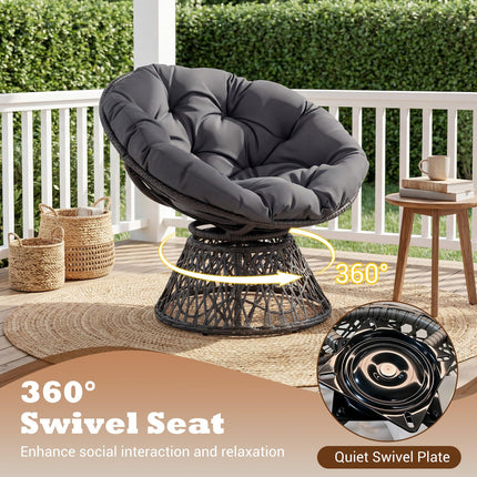 Dreamade 360° Swivel Papasan Chair | Round Wicker Lounge Chair with Thick Cushion and Metal Frame