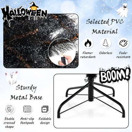 Dreamade 6/7/8 ft Pre-Lit Black Halloween Christmas Tree, Artificial Hinged Xmas Full Tree with 362/572/860 Pine Needles & PVC Branch Tips