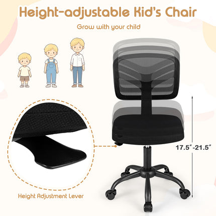 Dreamade Armless Kids Desk Chair | Rolling Study Chair with Wheels & Adjustable Height