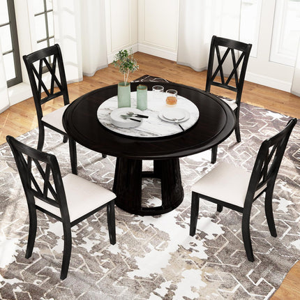 Dreamade Wooden Dining Chairs Set of 2/4 Upholstered Kitchen Chair w/Distressed Rubber Wood Legs Curved Cross Back