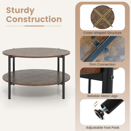 Dreamade 33.5" Small Center Table with Open Storage Shelf and Heavy-Duty Metal Frame