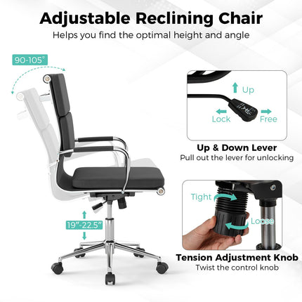 Dreamade Ergonomic Office Chair Mid Back Fabric Desk Chair with Armrest