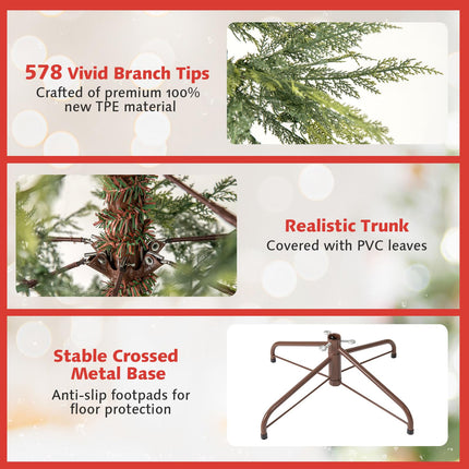 Dreamade 6.5FT / 7.5FT Pre-Lit Hinged Sparse Xmas Fir Tree with Multicolored LED Lights