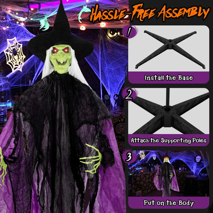 Dreamade 7.2 FT Halloween Animatronic Witch, Animated Standing Poseable Figure with Light up Eyes