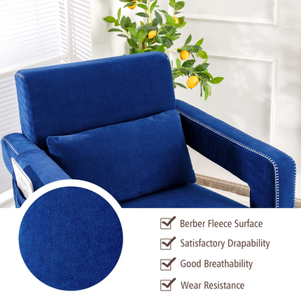 Dreamade Modern Accent Chair with Ottoman, Soft Berber Fleece Armchair Single Sofa and Footstool Set w/Waist Pillow