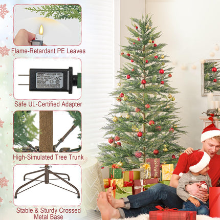 Dreamade 6.5ft / 7.5ft Simulated Artificial Cypress Xmas Tree with Warm-White Fairy LED Lights