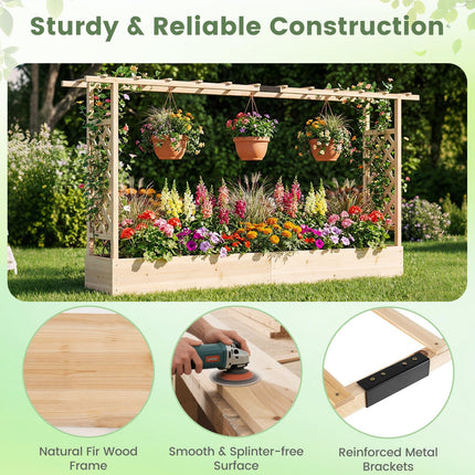 Dreamade Wooden Raised Garden Bed with Trellis & Hanging Roof