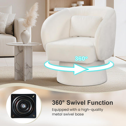 Dreamade Swivel Accent Chair Upholstered Barrel Chair with Curved Back & Removable Lumbar Pillow