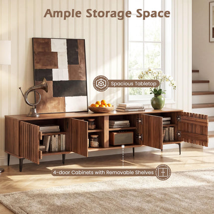 Dreamade 4-Door Slatted TV Stand for 80 Inches TVs for Living Room Bedroom