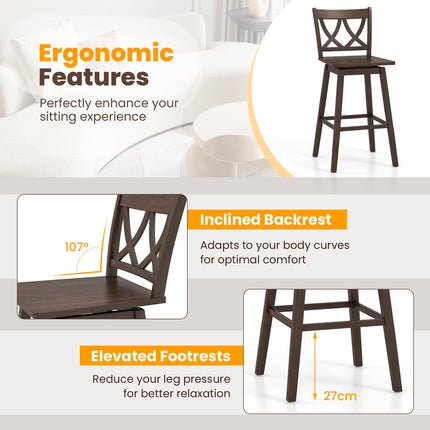 Dreamade 29" Bar Stools Set of 2/4, Swivel Wooden Bar Chairs with Rubber Wood Frame, for Kitchen Island, Restaurant & Pub, Dark Grey