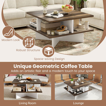 Dreamade Square Coffee Table with Storage for Living Room