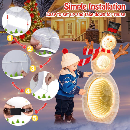 Dreamade 2.6 FT Lighted Christmas Decoration, Pre-Lit 2D Snowman with 3 Infinity Mirror Lights