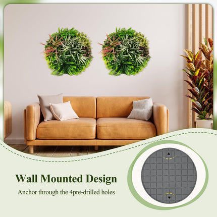 Dreamade 2 Pack Hanging Artificial Plants Panels, 20" Round Framed 3D Greenery Wall Art Decor