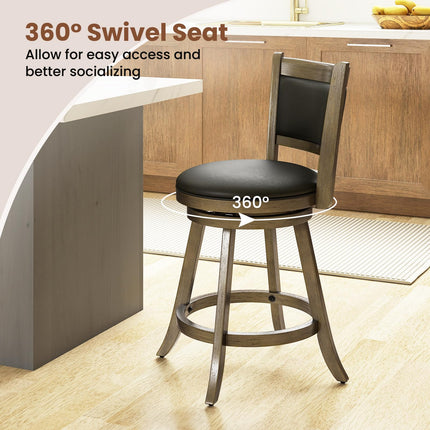 Dreamade Accent Wooden Swivel Back Counter Height Bar Stool, Fabric Upholstered Design