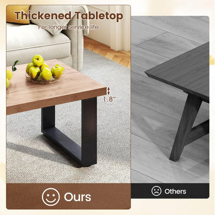 Dreamade Rustic Coffee Table 47 Inch Industrial Wood Center Table with 1.8" Tabletop