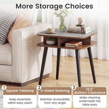 Dreamade 2-Tier Faux Marble End Table Set of 1/2