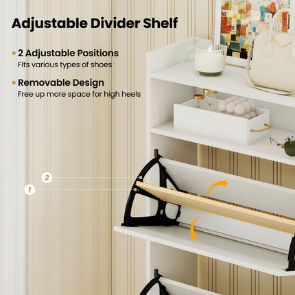 Dreamade Shoe Cabinet with 2 Flip Drawers Freestanding Narrow Shoe Organizer Cabinet