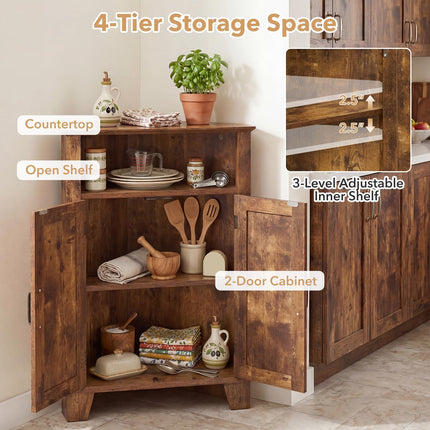 Dreamade Bathroom Corner Storage Cabinet with Open Storage & Adjustable Shelf