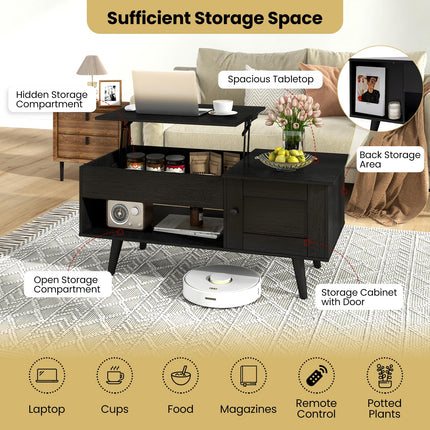 Dreamade Lift Top Coffee Table, Modern Cocktail Table with Hidden Compartment, Open Shelf & Cabinet