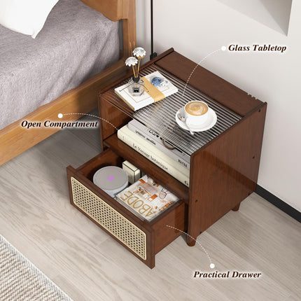 Dreamade Rattan Nightstand with Drawer