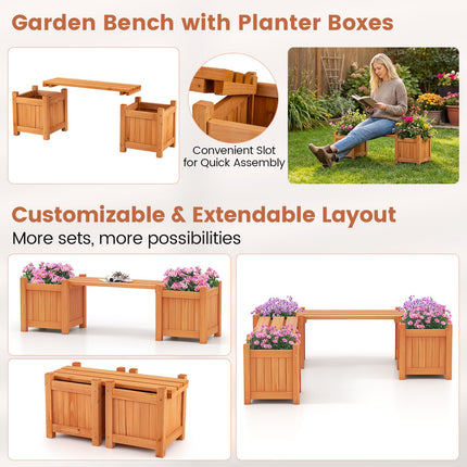 Dreamade Outdoor Bench with Raised Garden Beds (42"x11"x11.5")