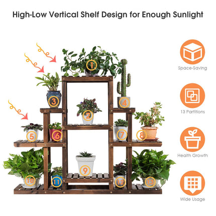Dreamade Flower Rack Wood Plant Stand Wood Shelves Bonsai Display Shelf