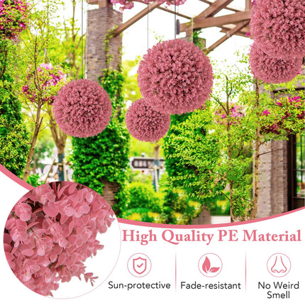 Dreamade 2 PCS Artificial Plant Topiary Ball, 17.5'' Pink Faux Eucalyptus Decorative Balls for Wedding Home Decor