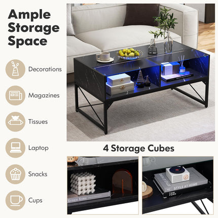Dreamade LED Coffee Table, High Gloss Coffee Tables with 4 Storage Cubes