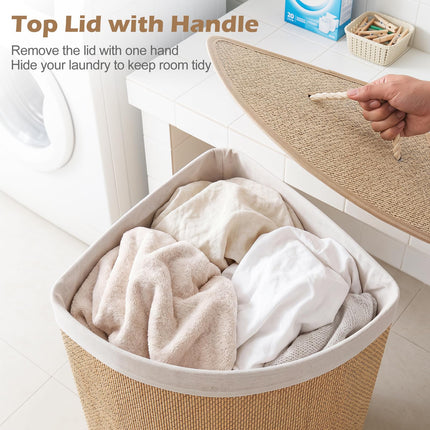 Dreamade 15 Gal Bamboo Corner Laundry Hamper with Lid