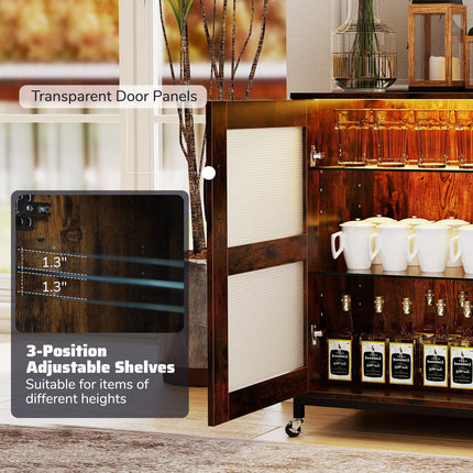 Dreamade Wine Bar Cabinet with LED Light Kitchen Buffet Sideboard