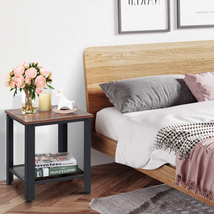 Dreamade Nightstand Side Table 2-Tier W/Adjustable Feet, Storage Shelf and Metal Frame