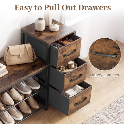 Dreamade 3-Tier Industrial Shoe Storage Bench with 3 Removable Fabric Drawers