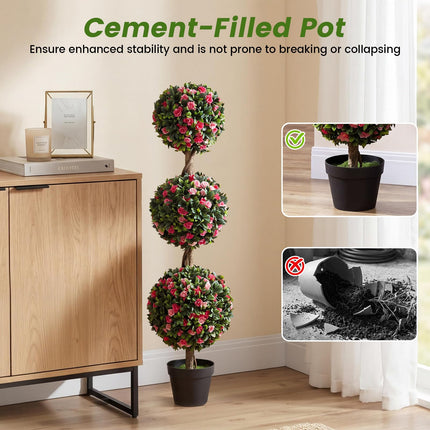 Dreamade 43.5" Faux Potted Floral Plant Artificial Triple Ball Rose Topiary Tree ( 1/2 pack )