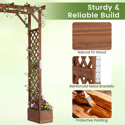 Dreamade 87in Tall Wooden Garden Arbor with Planter Boxes & Hanging Roof