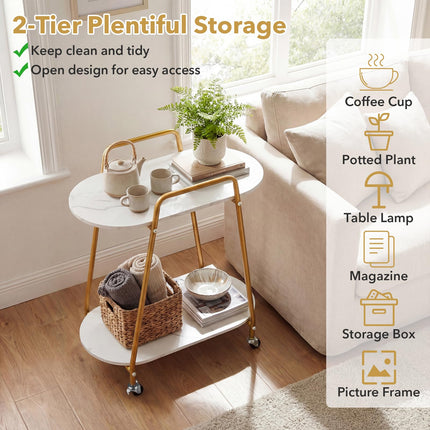 Dreamade 2-Tier Gold Rolling Cart for Home Kitchen