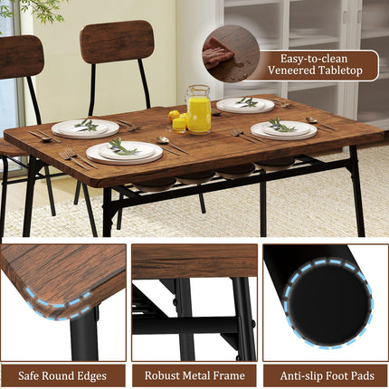 Dreamade Dining Table Set for 4, Kitchen Table with Bench & 2 Chairs, Storage & Metal Frame