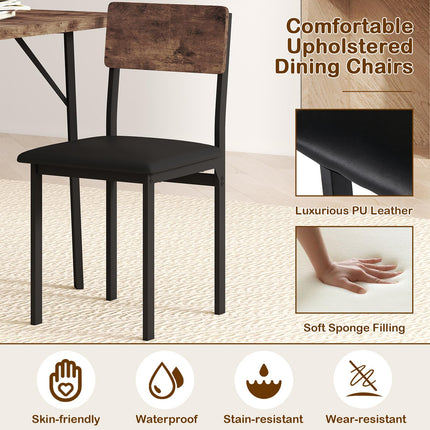 Dreamade 5-Piece Dining Table Set for 4 People Industrial Kitchen Table and 4 PU Leather Chairs