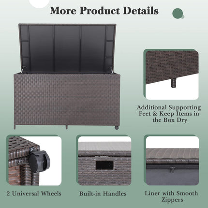 Dreamade Wicker Outdoor Deck Box - 133 Gallon Storage Box with Lid