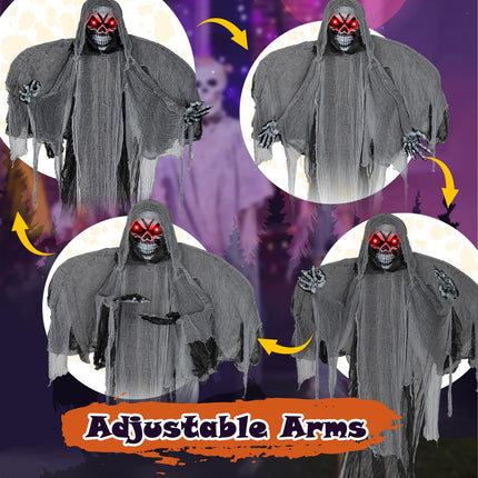 Dreamade Hanging Halloween Decoration, 12.1 Ft Skeleton Ghost with Flickering Red Eyes, Scary Sounds
