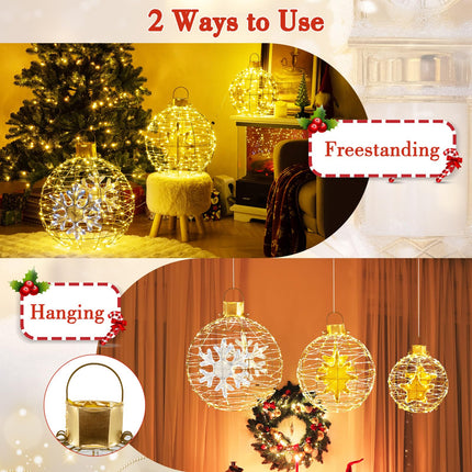 Dreamade 3 PCS Pre-Lit Lantern Balls, Hanging/Standing Christmas Ornaments with 732 Bright LED Lights, Zip Ties & Ground Stakes
