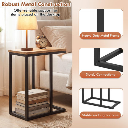Dreamade Small Sofa Couch Side Table That Slide Under with Metal Frame & Spacious Tabletop