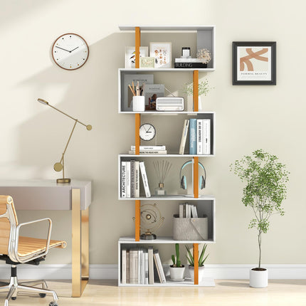 Dreamade 6-Tier Modern S-Shaped Bookshelf with Anti-Tipping Kits