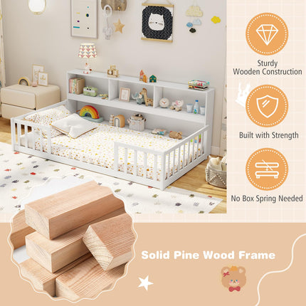Dreamade Wooden Montessori Bed Frame with Bookcase