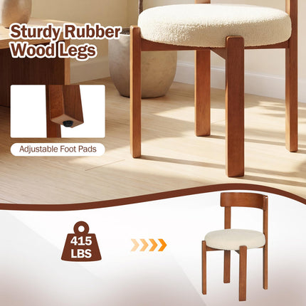 Dreamade Wooden Dining Chairs Set of 2/4 Teddy Fleece Upholstered Boucle Kitchen Chair w/Curved Backrest